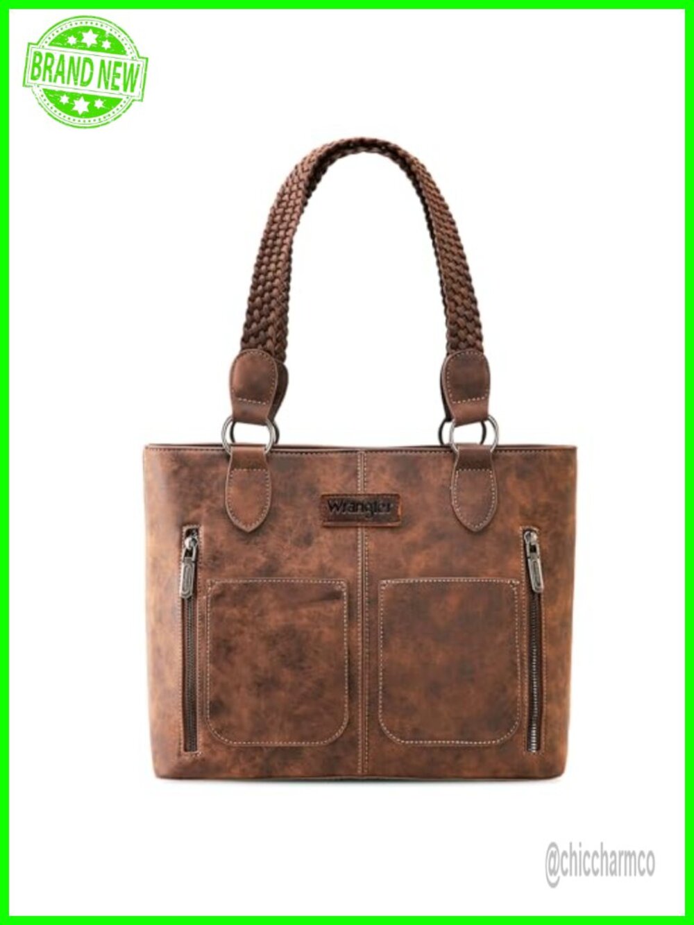 Wrangler Distressed Tote Bag for Women with Multi Pockets and Braided Straps